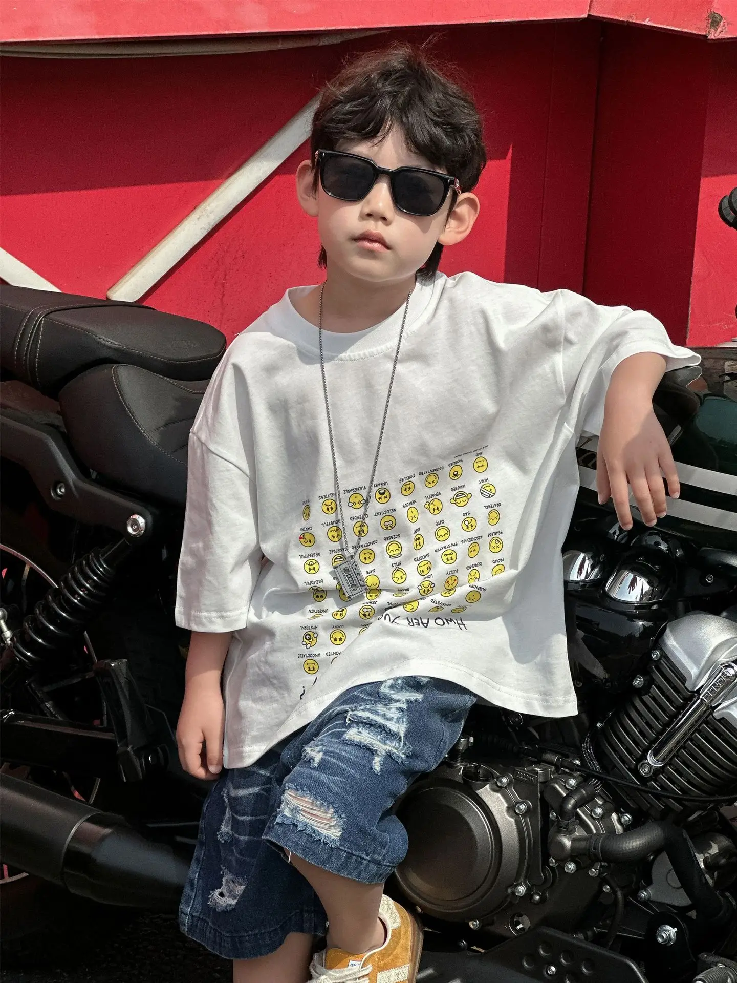 Boys Pure Cotton Summer T-Shirt White Yellow Print - Image 5