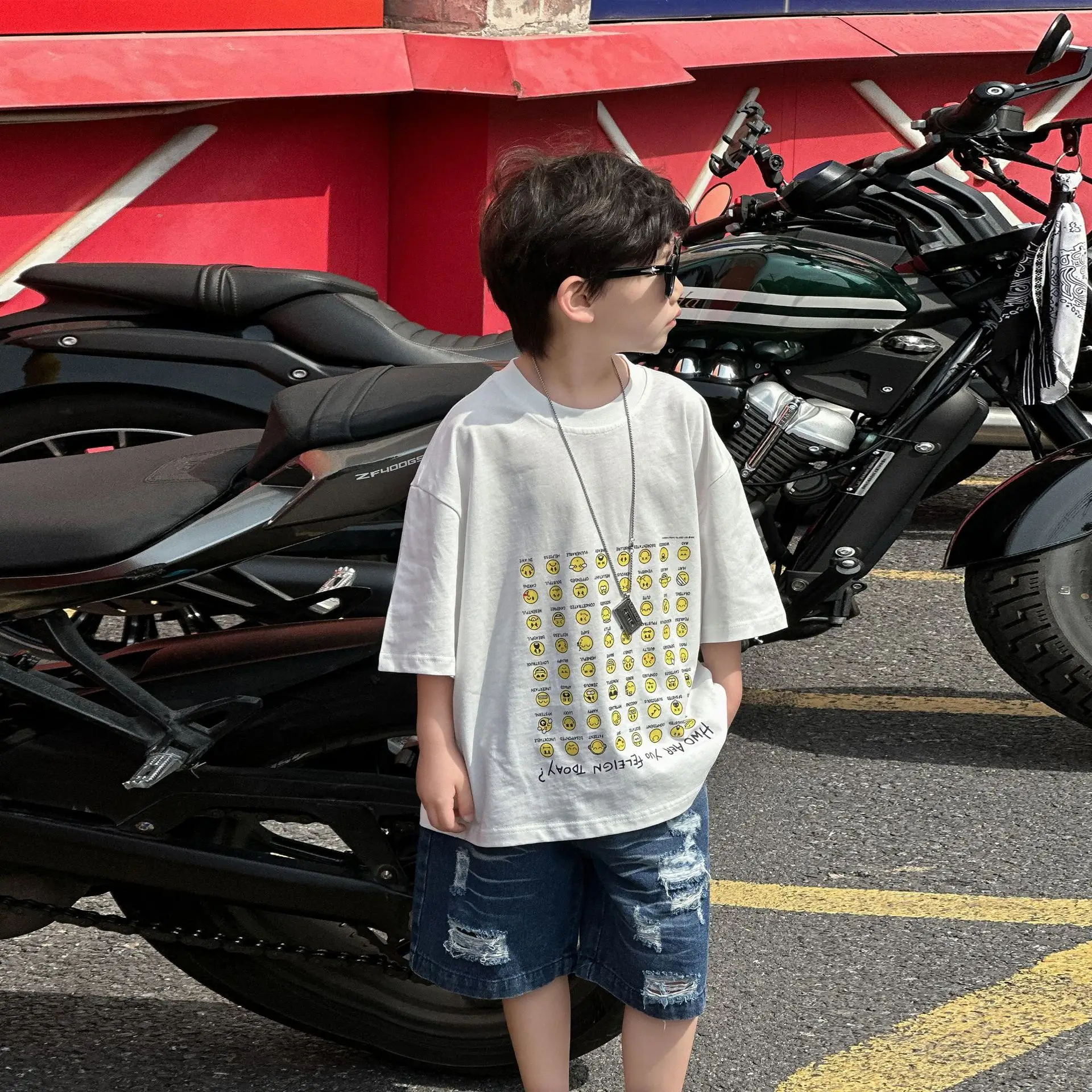 Boys Pure Cotton Summer T-Shirt White Yellow Print — feature 2