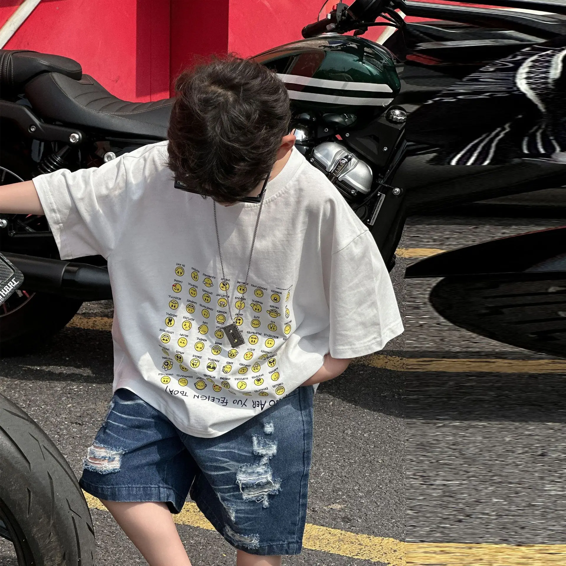 Boys Pure Cotton Summer T-Shirt White Yellow Print — feature 8