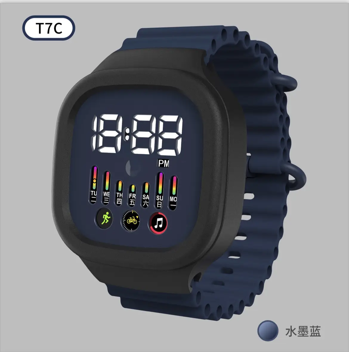 TTC Blue Digital Watch 12:28 PM Display - Image 8