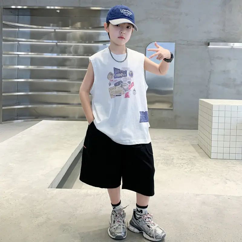 Summer Cotton Cartoon Vest for Boys Black Shorts — feature 1