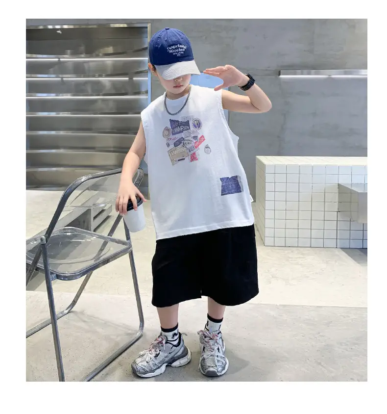 Summer Cotton Cartoon Vest for Boys Black Shorts — feature 10