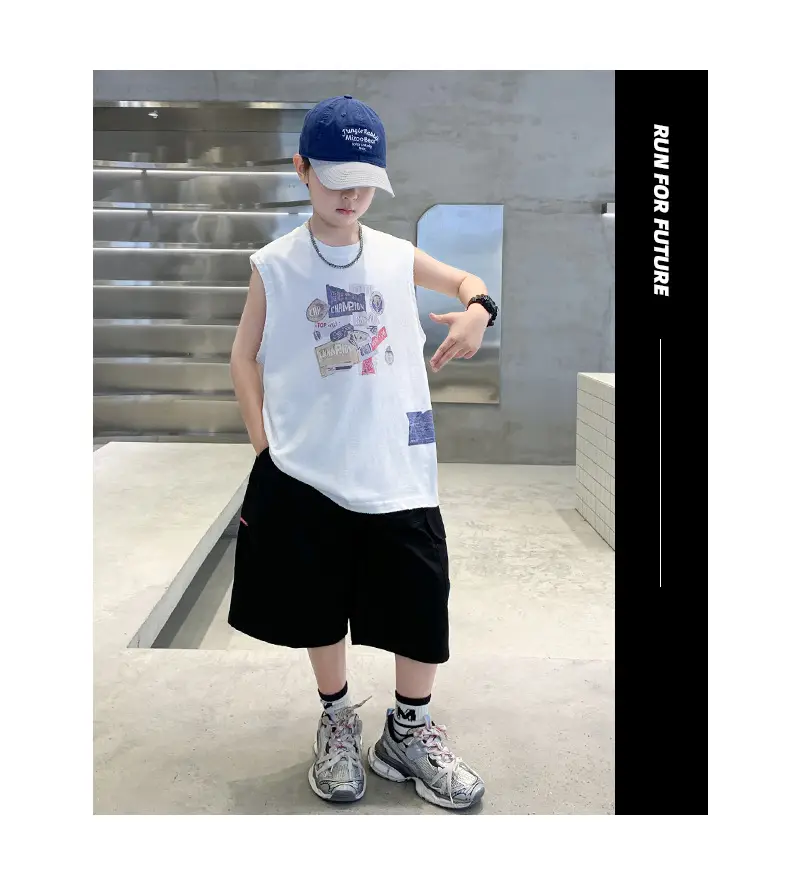 Summer Cotton Cartoon Vest for Boys Black Shorts — feature 12