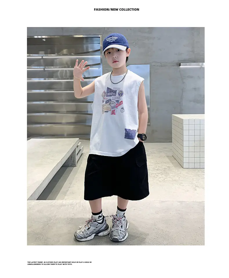 Summer Cotton Cartoon Vest for Boys Black Shorts — feature 13