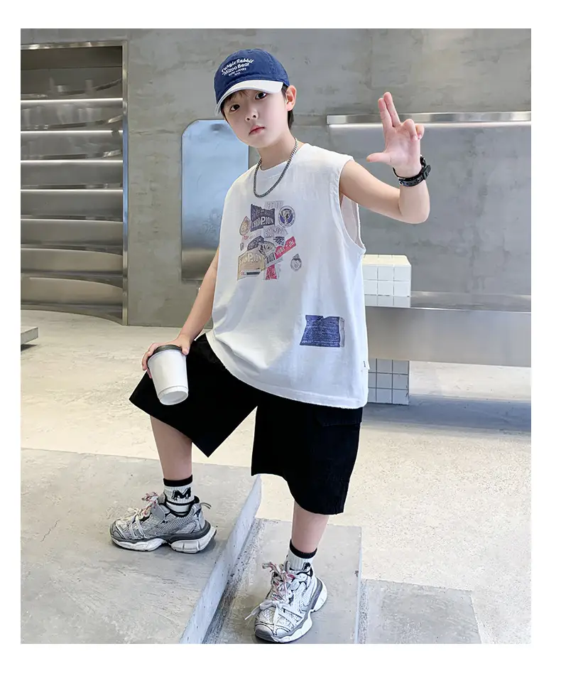 Summer Cotton Cartoon Vest for Boys Black Shorts — feature 14