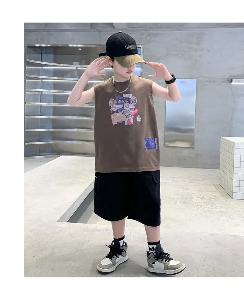 Summer Cotton Cartoon Vest for Boys Black Shorts — feature 15