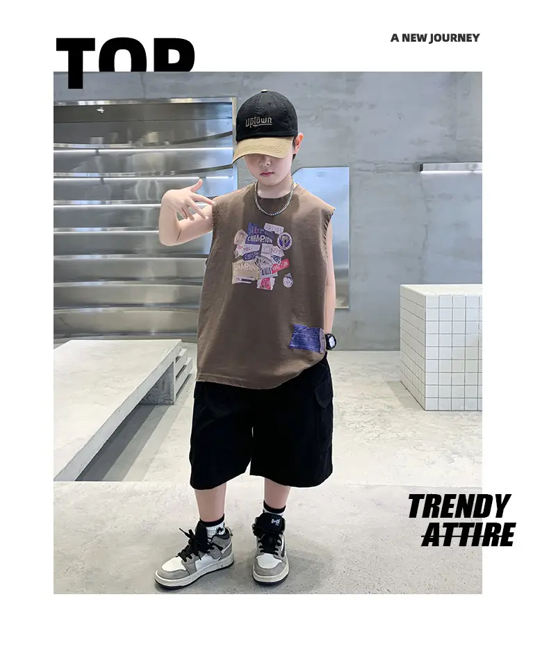 Summer Cotton Cartoon Vest for Boys Black Shorts — feature 16