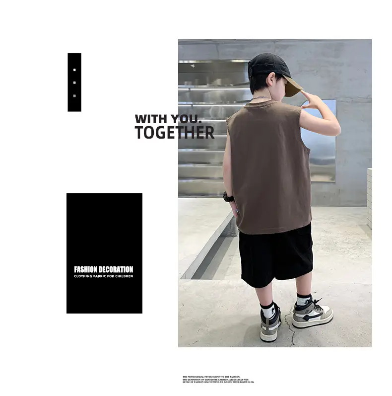 Summer Cotton Cartoon Vest for Boys Black Shorts — feature 17