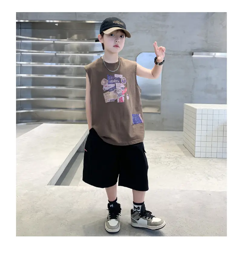Summer Cotton Cartoon Vest for Boys Black Shorts — feature 18