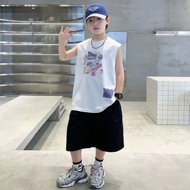 Summer Cotton Cartoon Vest for Boys Black Shorts — feature 2