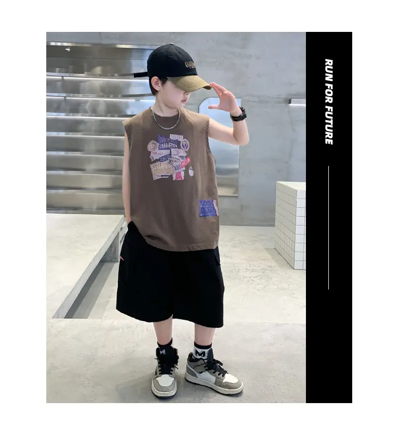 Summer Cotton Cartoon Vest for Boys Black Shorts — feature 20