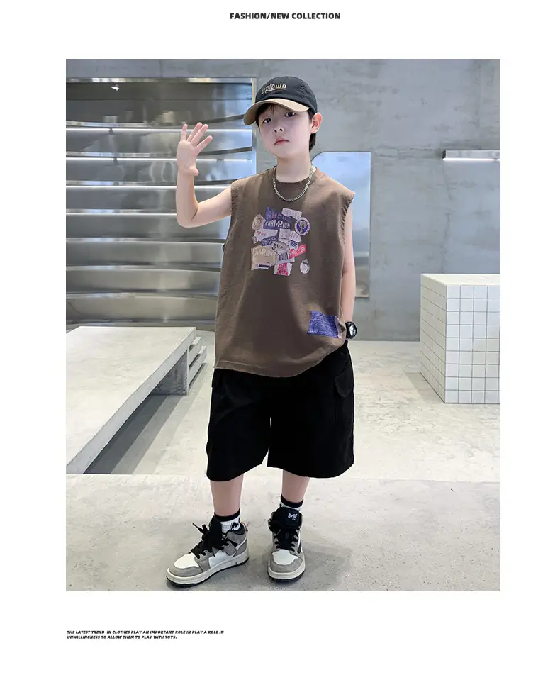 Summer Cotton Cartoon Vest for Boys Black Shorts — feature 21