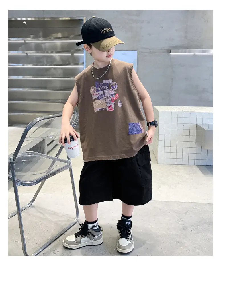 Summer Cotton Cartoon Vest for Boys Black Shorts — feature 22