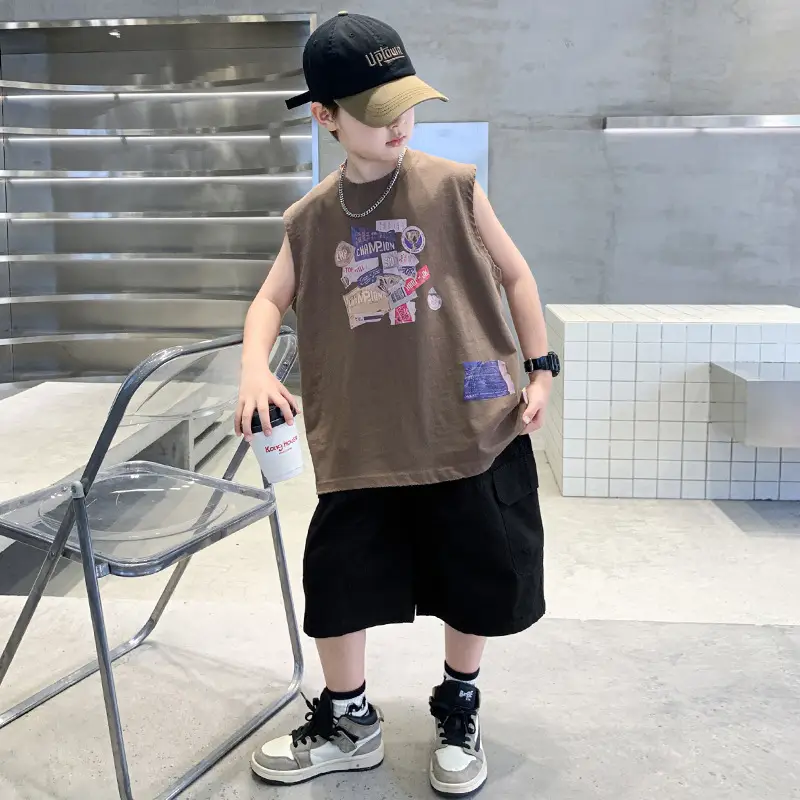 Summer Cotton Cartoon Vest for Boys Black Shorts — feature 3