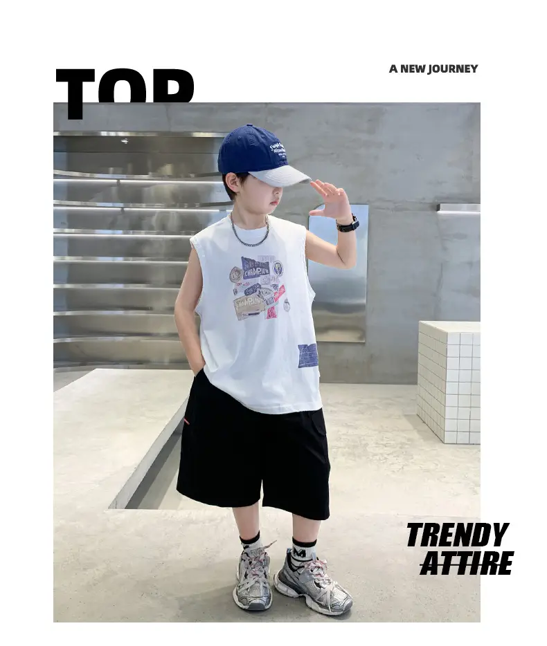 Summer Cotton Cartoon Vest for Boys Black Shorts — feature 8