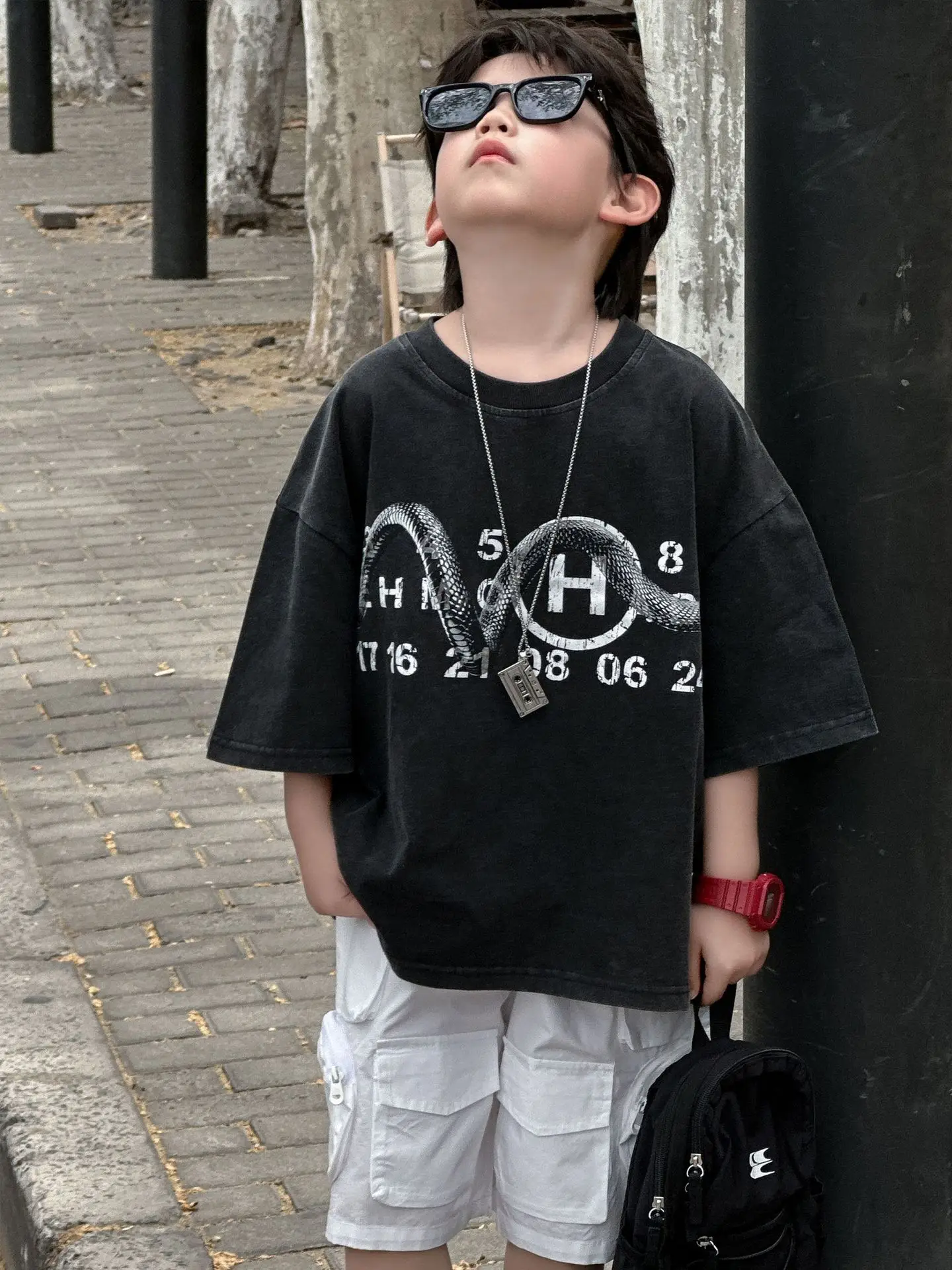 Boys Black Graphic T-Shirt Short Sleeve 2025