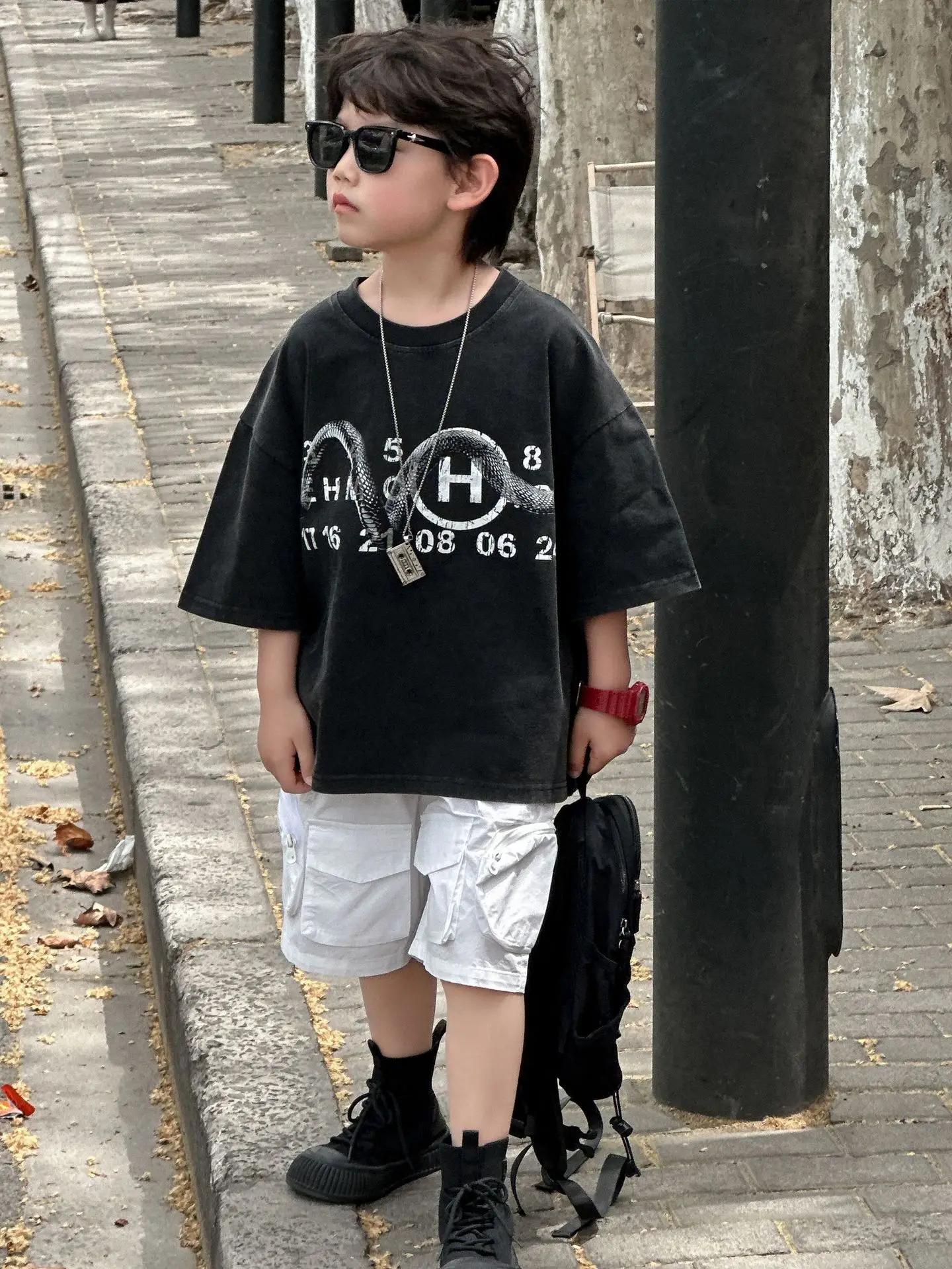 Boys Black Graphic T-Shirt Short Sleeve 2025