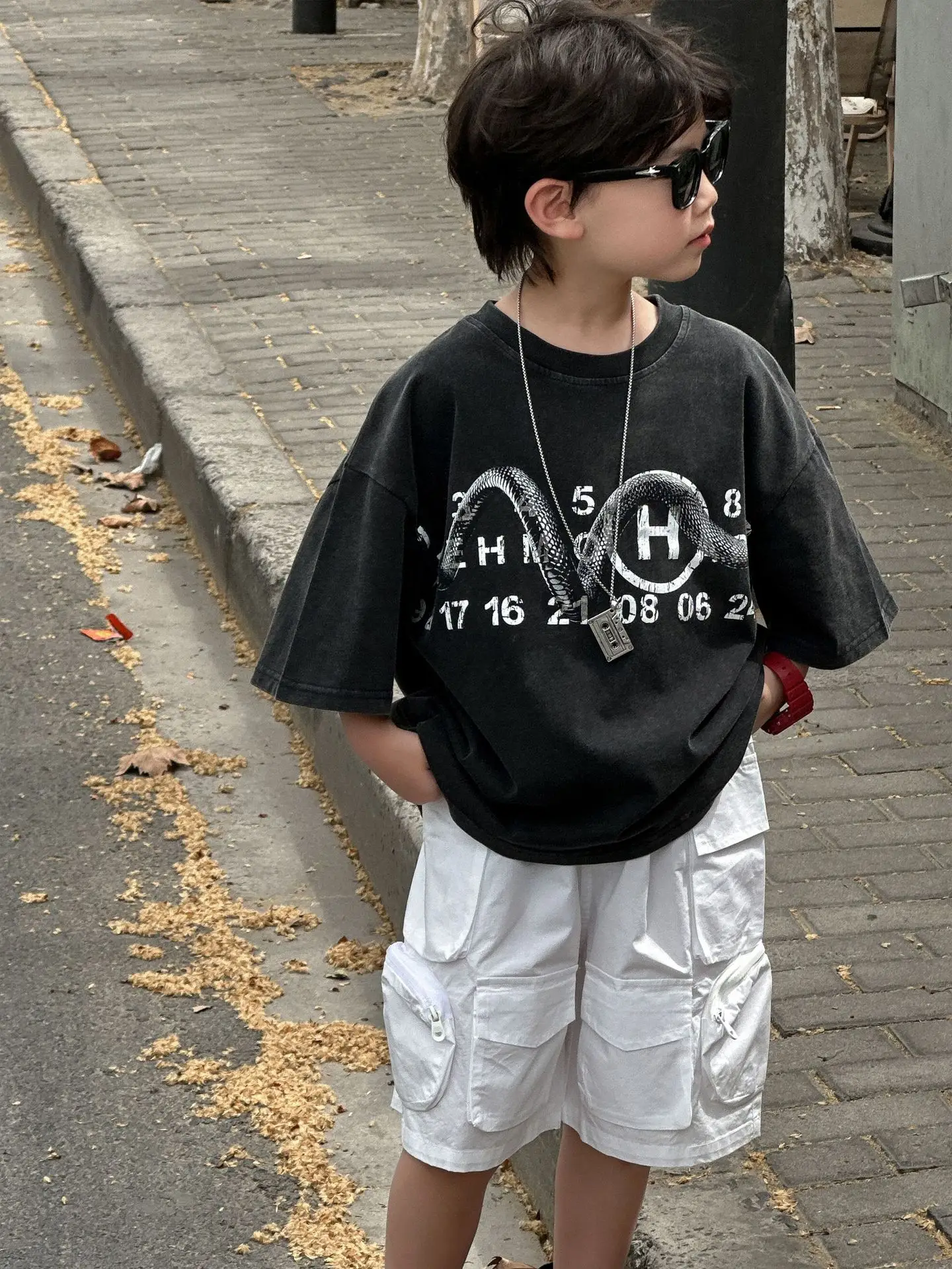 Boys Black Graphic T-Shirt Short Sleeve 2025