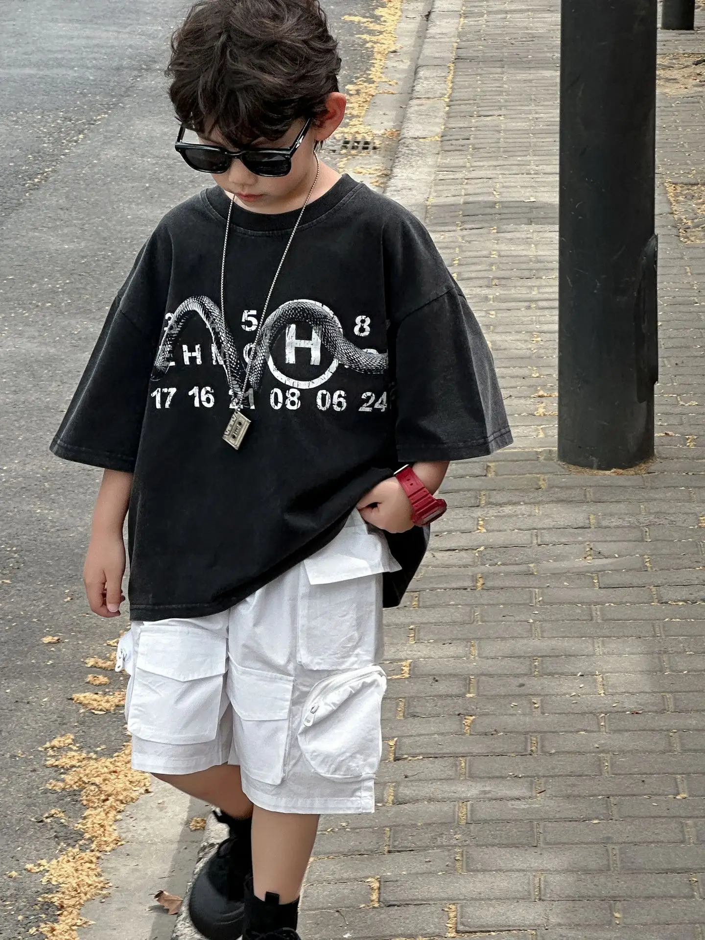 Boys Black Graphic T-Shirt Short Sleeve 2025