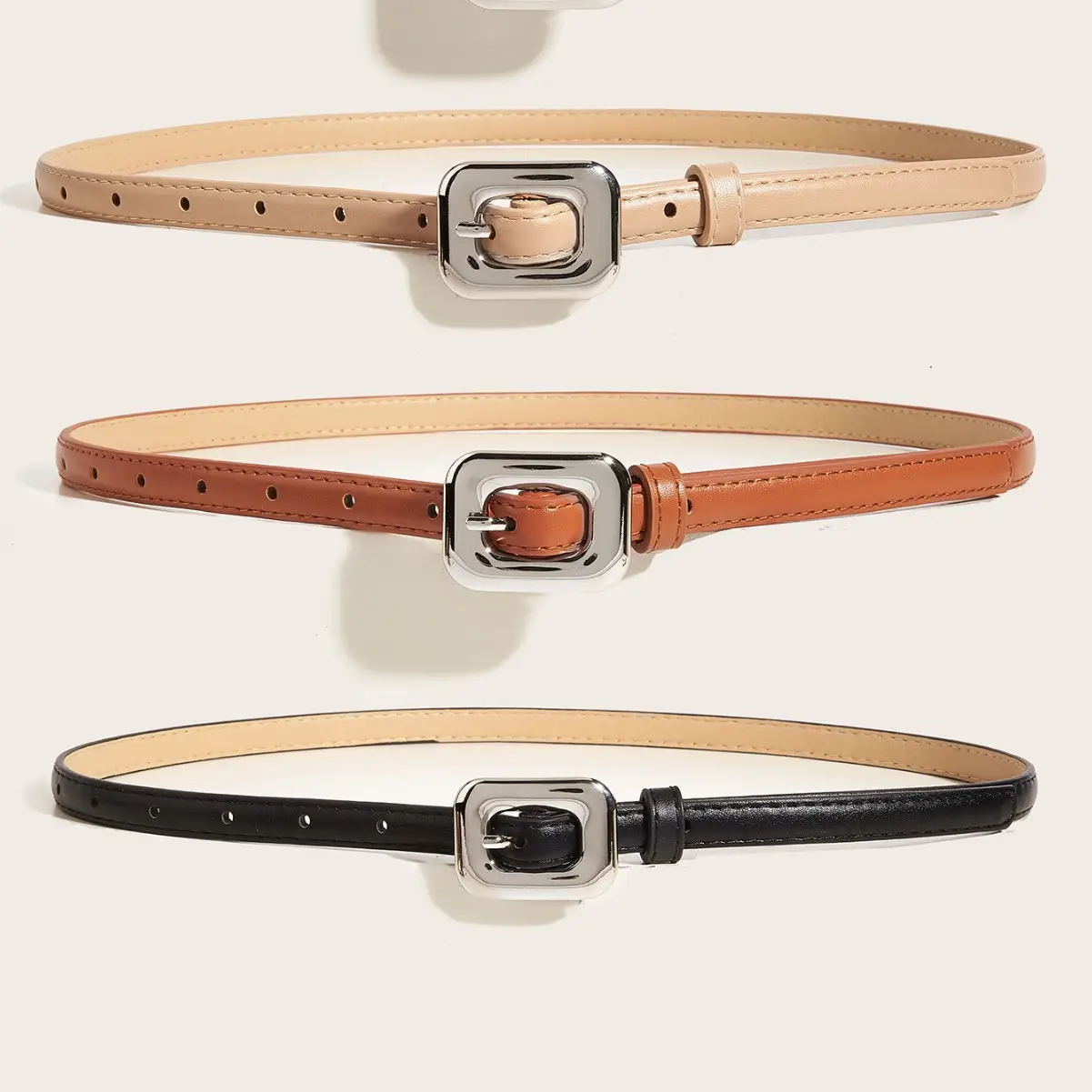 Women's Leather Belts with Buckle Set of 3 - Image 4