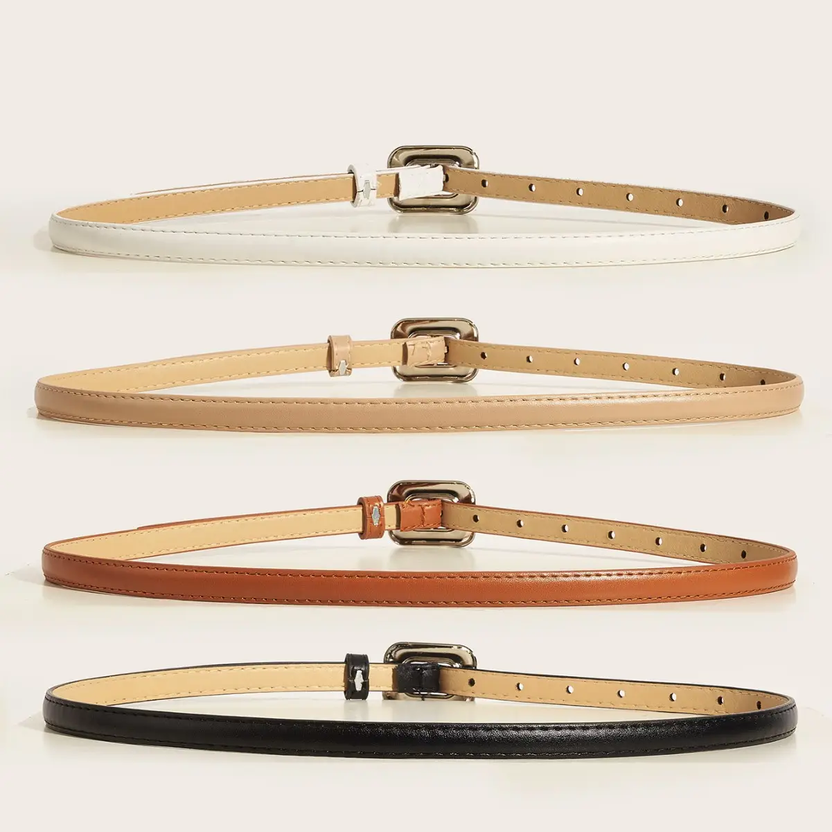 Women's Leather Belts with Buckle Set of 3 - Image 5