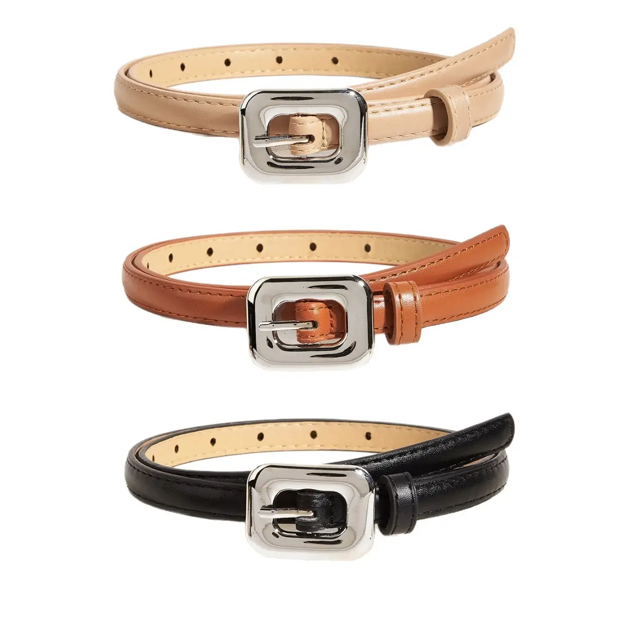 Women's Leather Belts with Buckle Set of 3 - Image 6