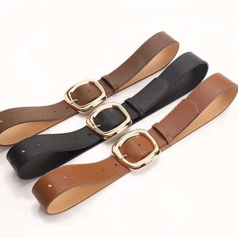 Black Leather Belt for Women 3.8 Wide Casual Commuter