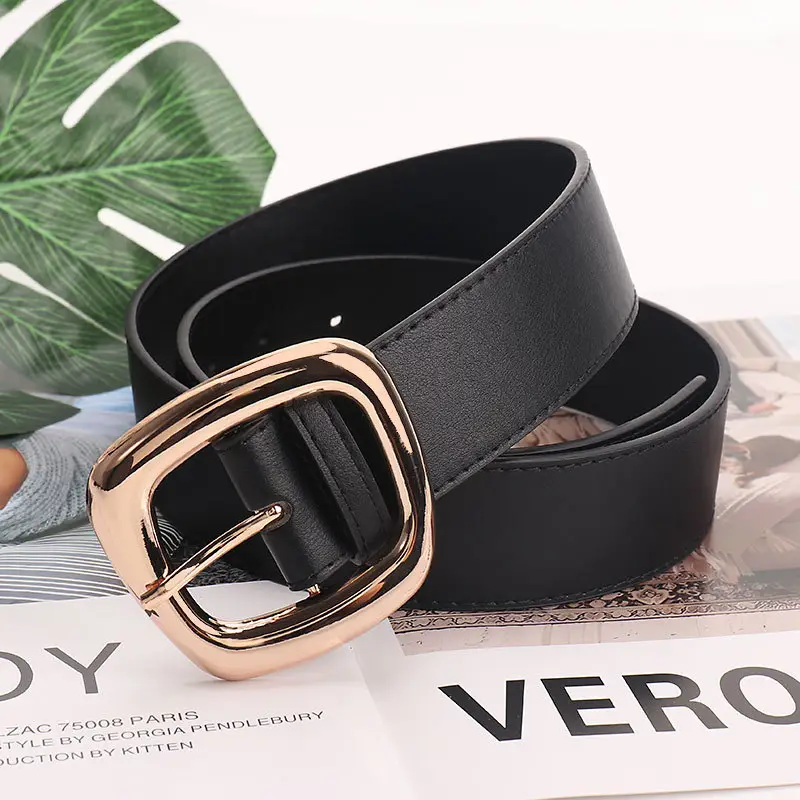Black Leather Belt for Women 3.8 Wide Casual Commuter