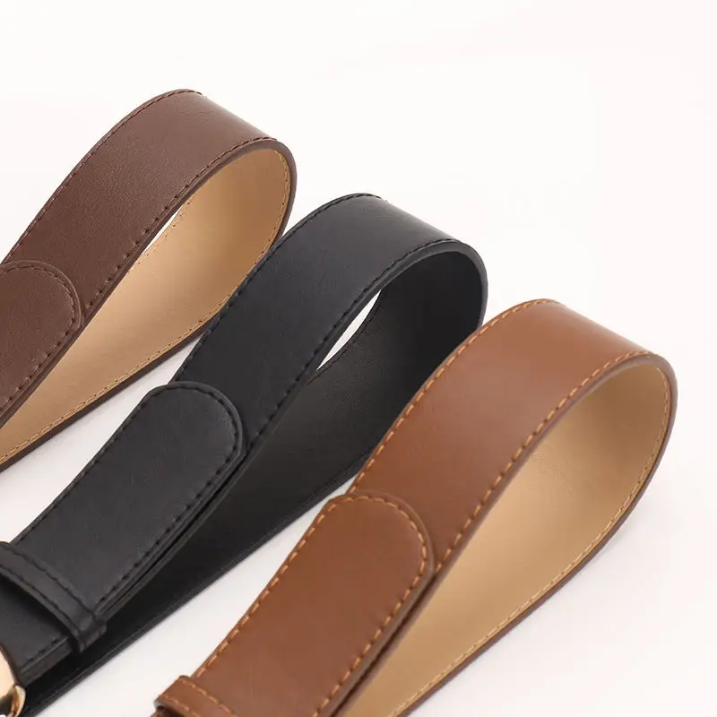 Black Leather Belt for Women 3.8 Wide Casual Commuter
