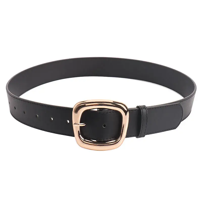 Black Leather Belt for Women 3.8 Wide Casual Commuter