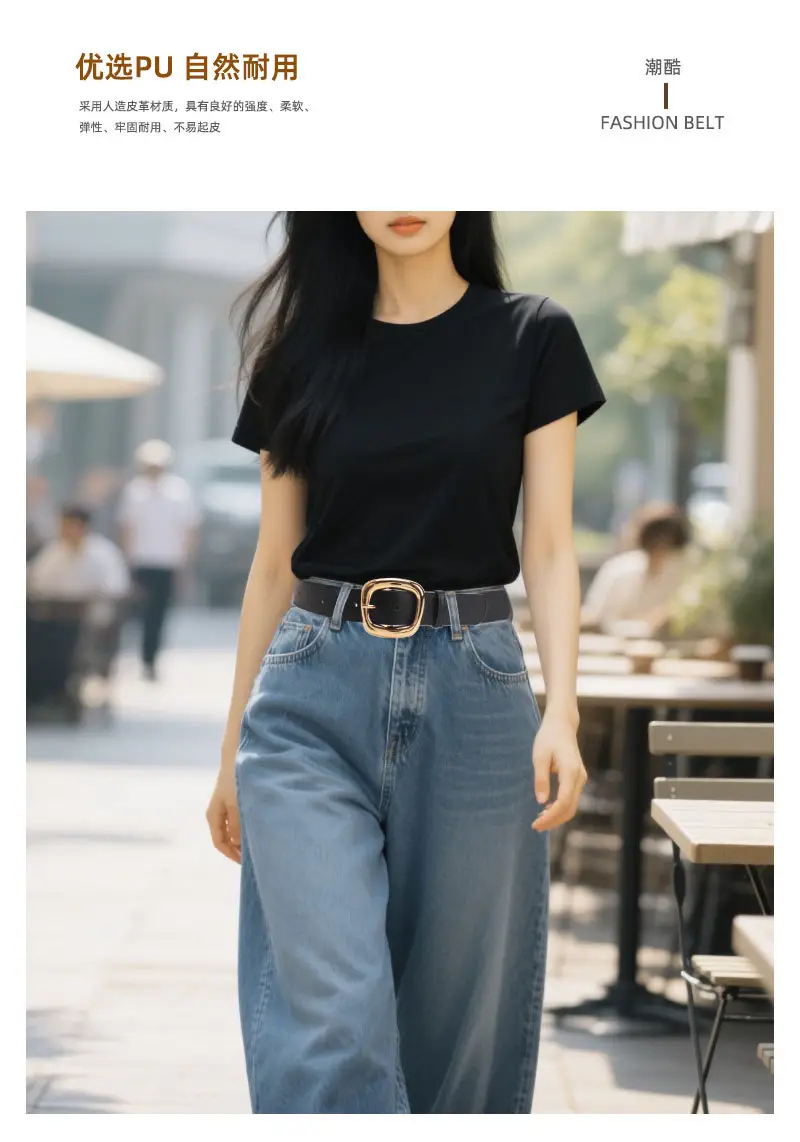Black Leather Belt for Women 3.8 Wide Casual Commuter — feature 21