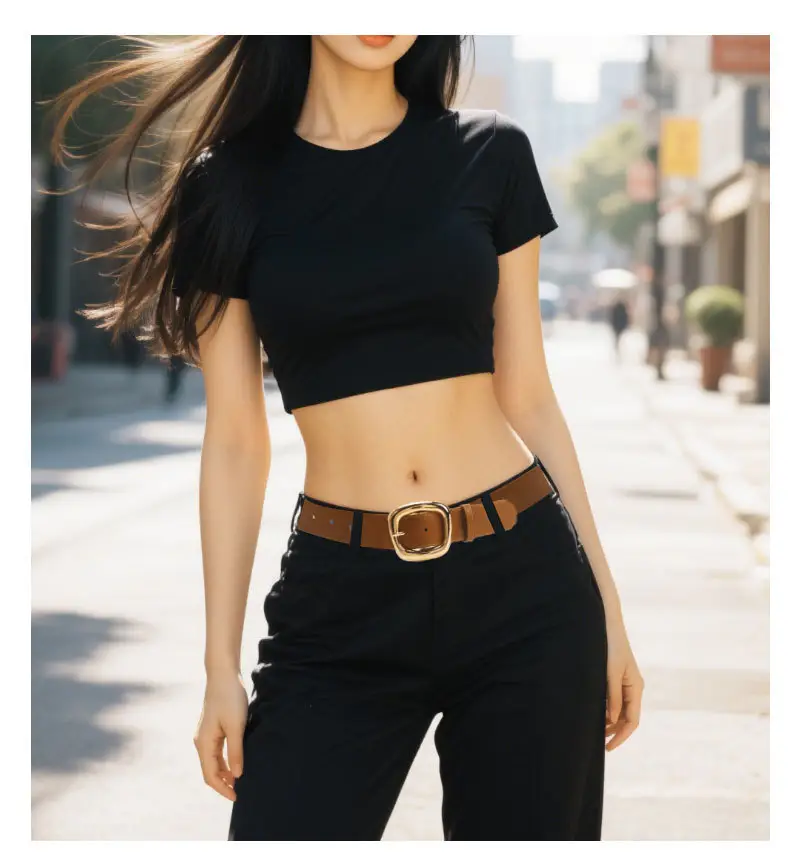 Black Leather Belt for Women 3.8 Wide Casual Commuter — feature 23