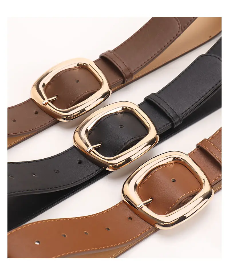 Black Leather Belt for Women 3.8 Wide Casual Commuter — feature 34