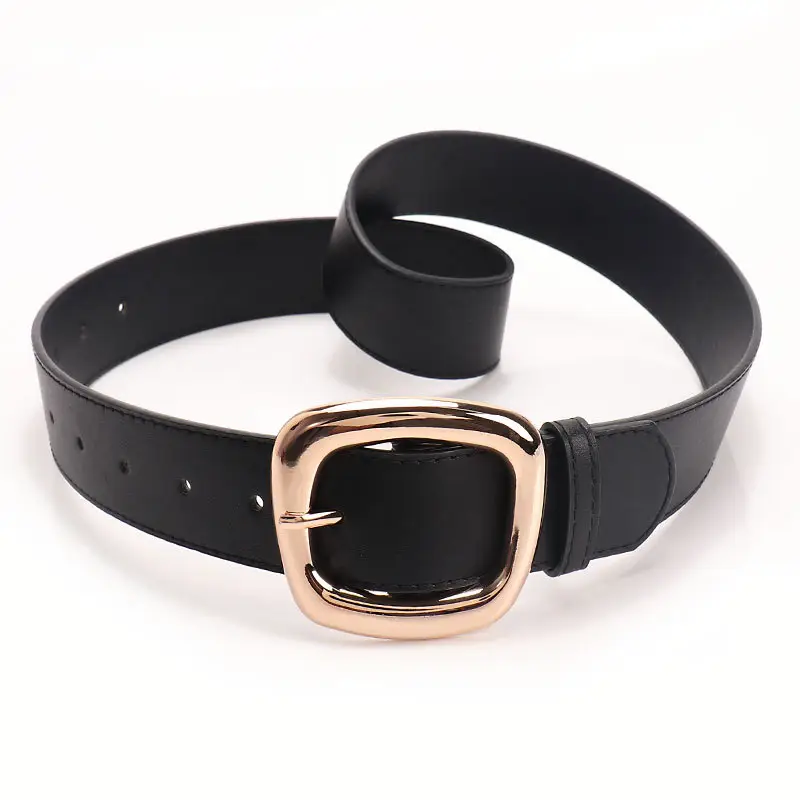 Black Leather Belt for Women 3.8 Wide Casual Commuter