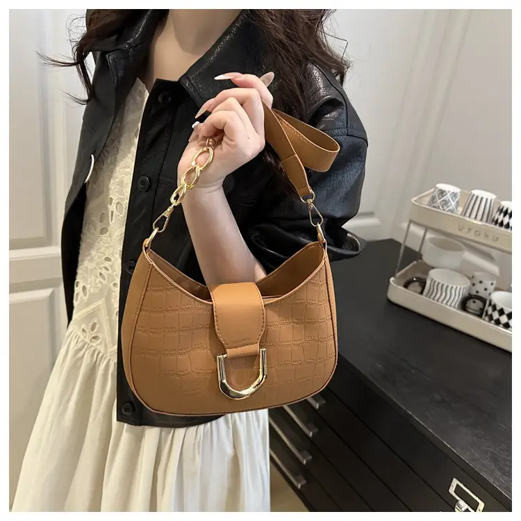 Women's White Embroidered Shoulder Bag with Gold Buckle — feature 12
