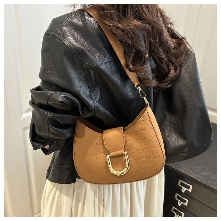 Women's White Embroidered Shoulder Bag with Gold Buckle — feature 13