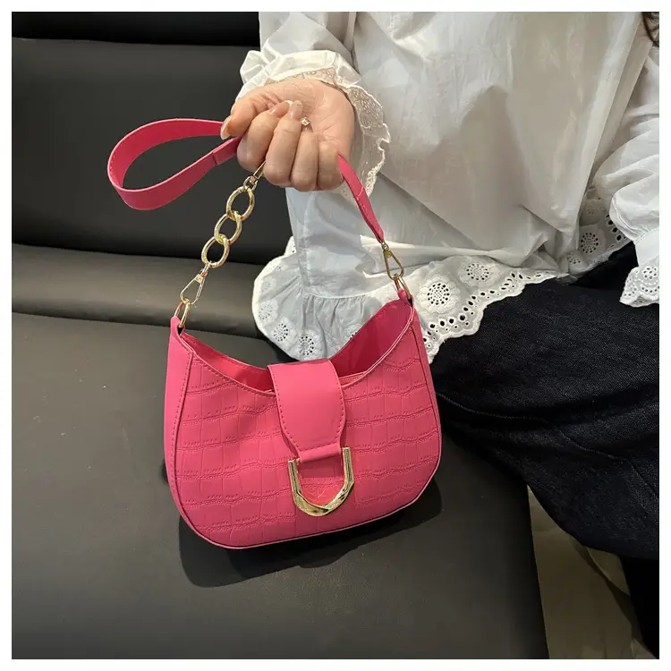 Women's White Embroidered Shoulder Bag with Gold Buckle — feature 14