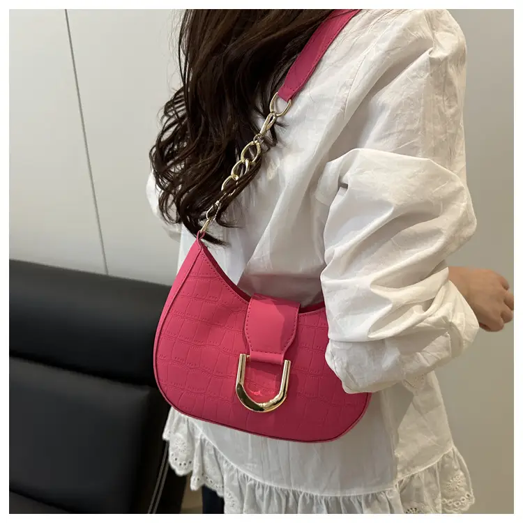 Women's White Embroidered Shoulder Bag with Gold Buckle — feature 15
