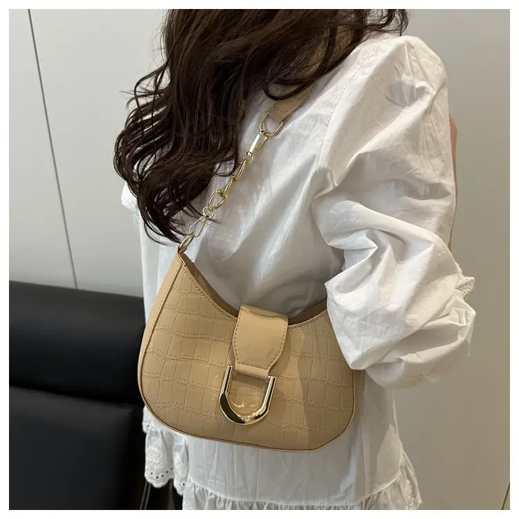 Women's White Embroidered Shoulder Bag with Gold Buckle — feature 17
