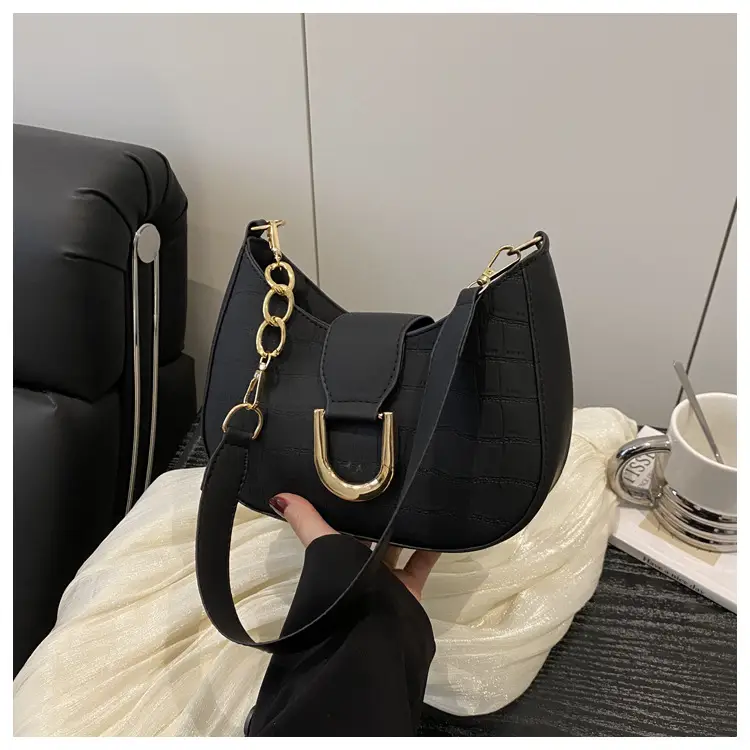 Women's White Embroidered Shoulder Bag with Gold Buckle — feature 20