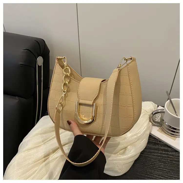 Women's White Embroidered Shoulder Bag with Gold Buckle — feature 21