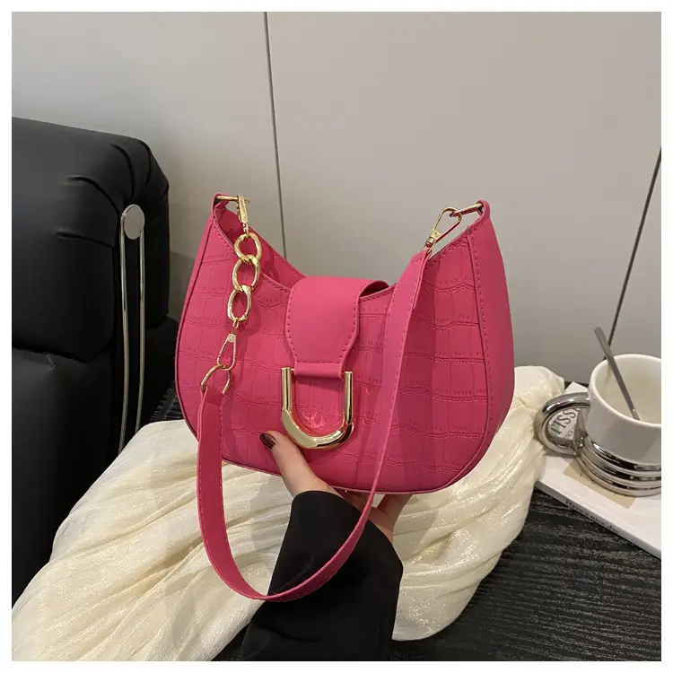 Women's White Embroidered Shoulder Bag with Gold Buckle — feature 22