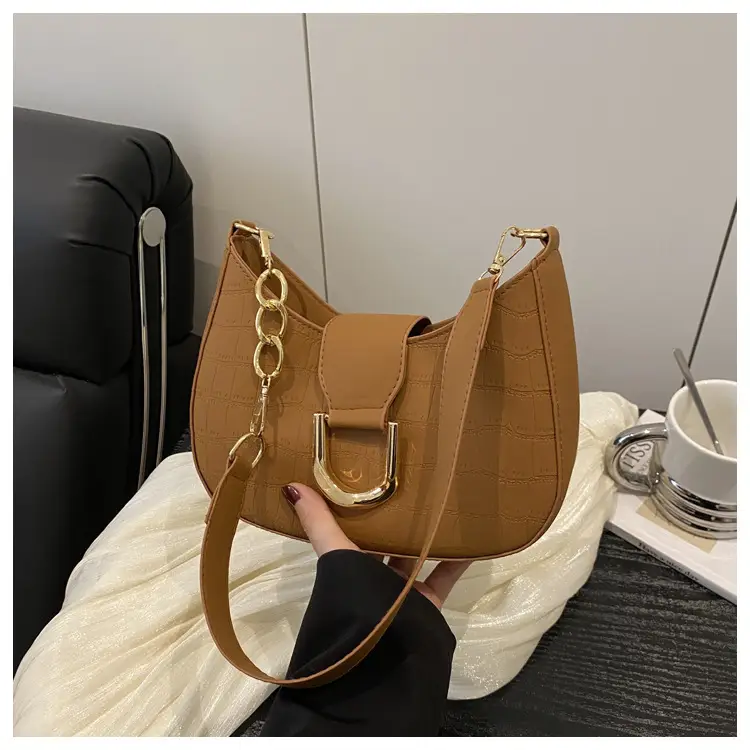 Women's White Embroidered Shoulder Bag with Gold Buckle — feature 23
