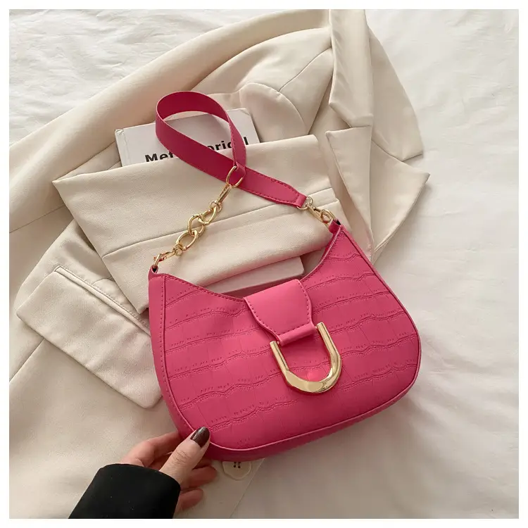 Women's White Embroidered Shoulder Bag with Gold Buckle - Image 5