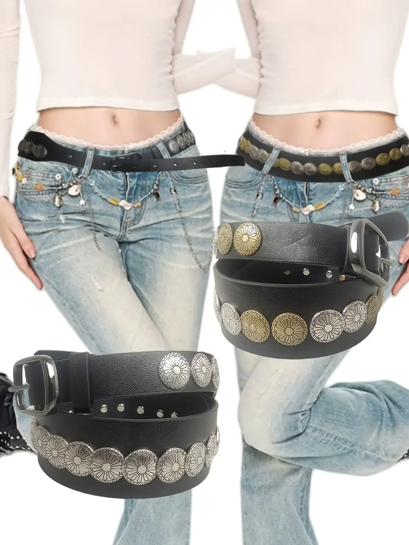 Black Rivet Belt No-Punch Hollow Korean Fashion — feature 1