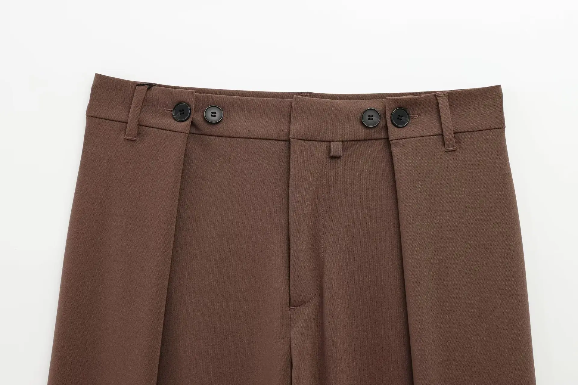 Brown Long Sleeve Belted Casual Pants Set — feature 13