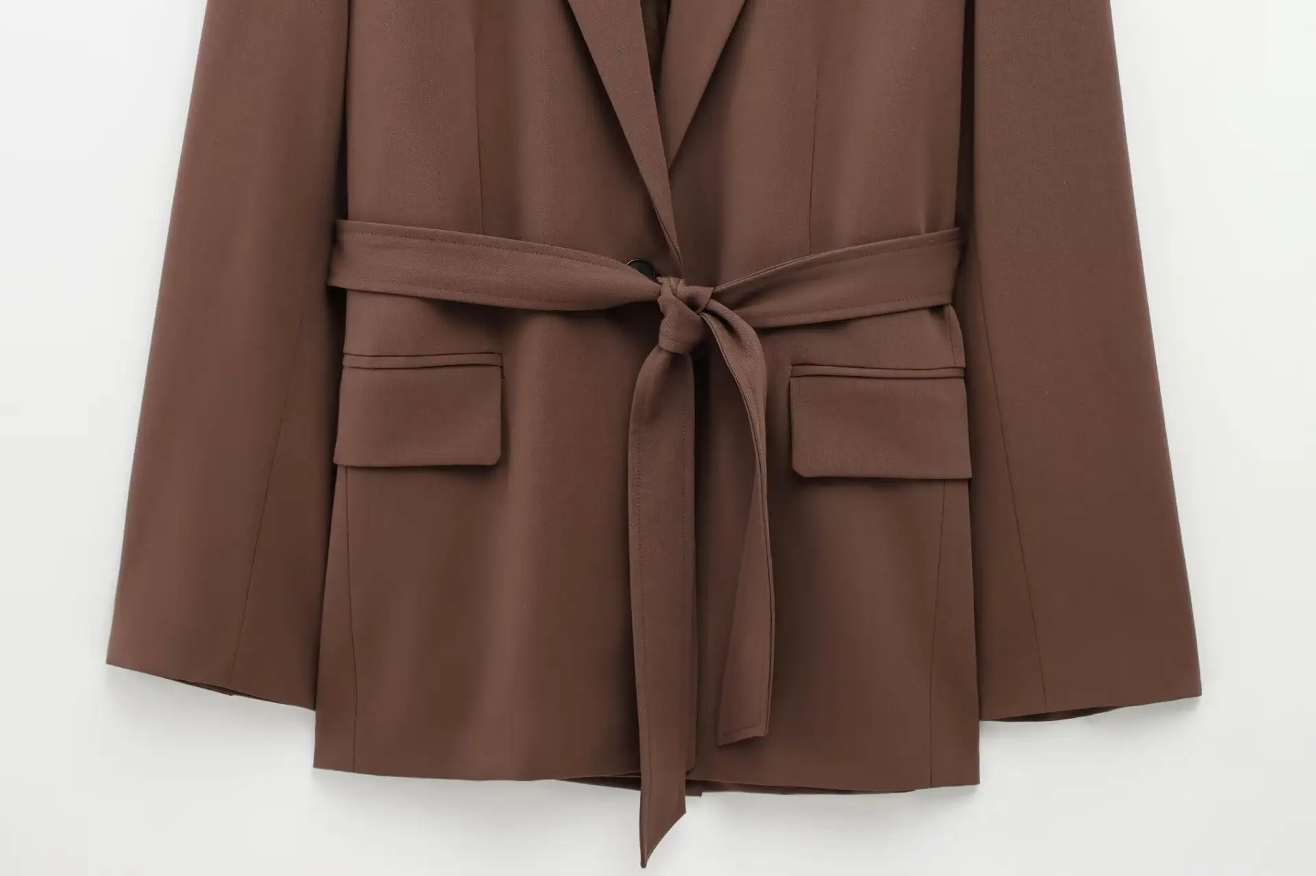 Brown Long Sleeve Belted Casual Pants Set — feature 8