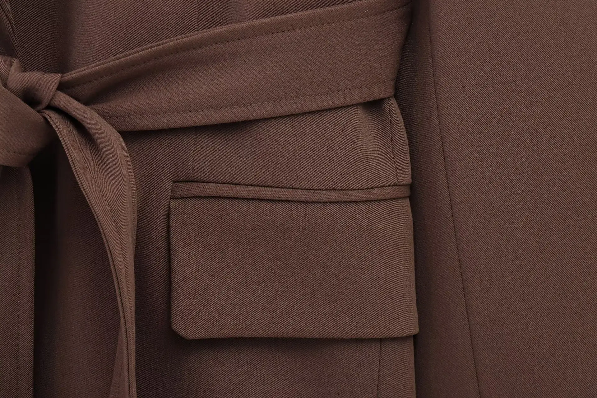 Brown Long Sleeve Belted Casual Pants Set — feature 9