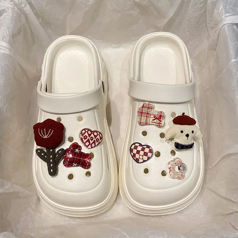 Women's White Rose Puppy Hole Sandals Thick Soled Non Slip - Image 22