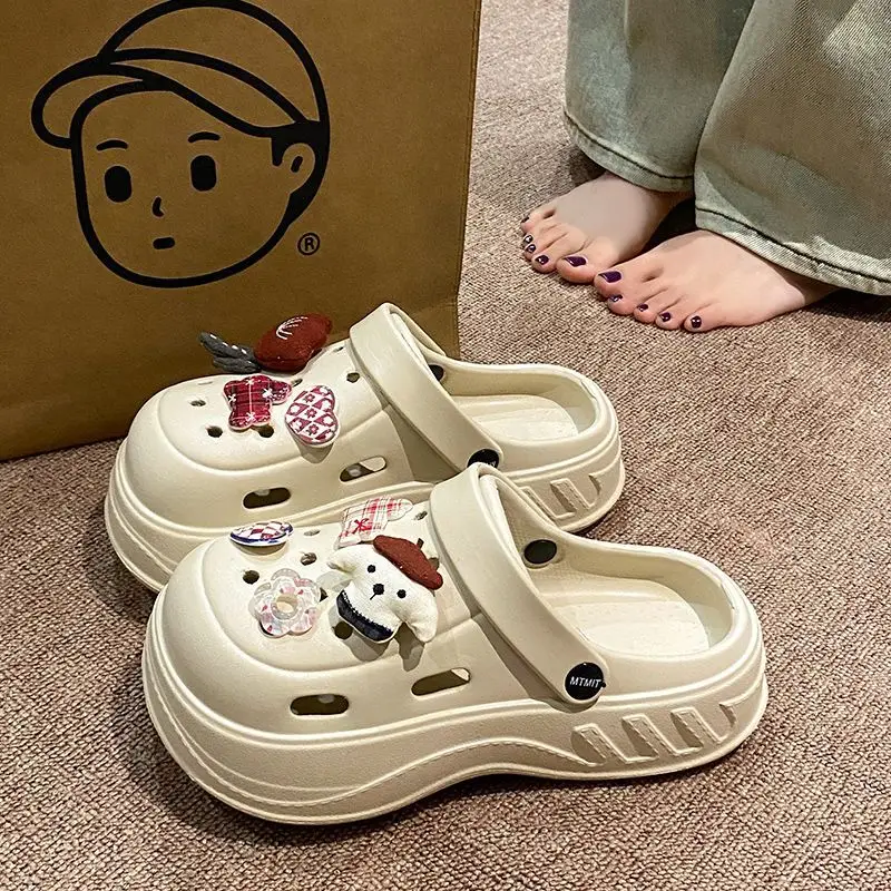Women's White Rose Puppy Hole Sandals Thick Soled Non Slip - Image 24